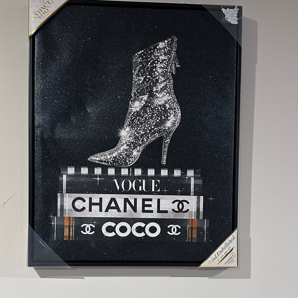 CHANEL Black and Silver Sparkling Boot Canvas Print 16x20 📚